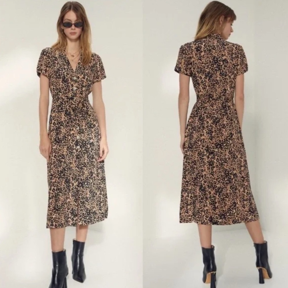 Wilfred Leopard Print button front Midi Dress